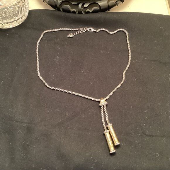 Silvertone Adjustable Chain with Goldtone Accent Pendant - Picture 4 of 4